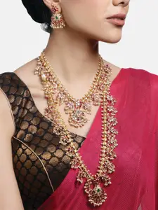 Estele Gold Plated CZ Double Layered Machlipatnam Bridal Necklace Set Combo
