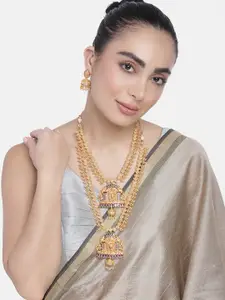 Estele Gold Plated CZ Kanhaiya Designer Bridal Necklace Set Combo