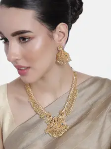 Estele Gold Plated CZ Divine Lakshmi Devi Designer Bridal Necklace Set for Women