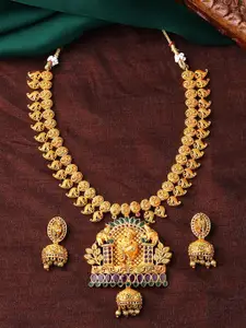 Estele Gold Plated CZ Lord Krishna Embellished with Elephants Necklace Set
