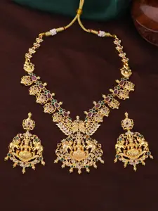 Estele Gold Plated CZ Lakshmi Devi with Elephant Designer Necklace Set for Women