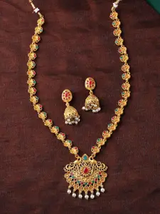 Estele Gold Plated Stunning Peacock Designer Necklace Set with Crystals for Women