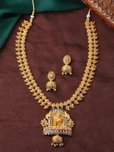 Estele Gold Plated CZ Lord Krishna Designer Necklace Set with Pearls for Women