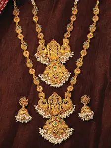 Estele Gold Plated Auspicious Temple Styled Bridal Necklace Set Combo