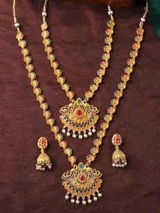Estele Gold Plated Gorgeous Peacock Designer Bridal Necklace Set with Pearls