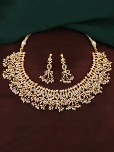 Estele Gold Plated CZ Fascinating Necklace Set with Pearls