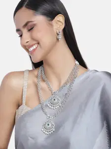 Estele Rhodium Plated CZ Fascinating Designer Bridal Necklace Set Combo for Women