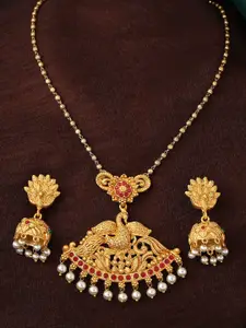 Estele Gold Plated Peacock Designer Necklace Set with Pearls