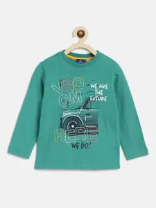 Chicco Boys Green Typography Printed Pure Cotton T-shirt