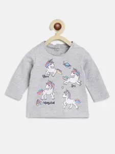 Chicco Girls Grey Unicorn Printed T-shirt