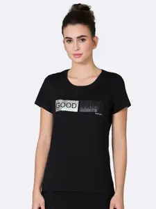 Van Heusen Women Good Vibes Front Print Round Neck Short Sleeve Lounge T-Shirt