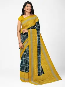 Silk Bazar Black & Yellow Bandhani Silk Blend Fusion Bandhani Saree