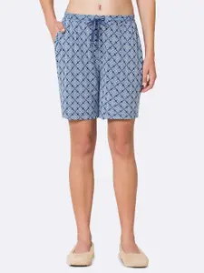 Van Heusen Women Blue & White Printed Lounge Shorts