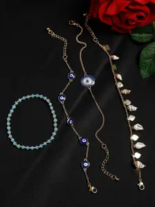 Madame Women 4 Rose Gold & Blue Rose Gold-Plated Multistrand Bracelet