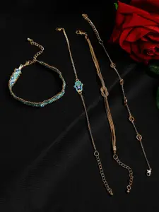 Madame Women Set of 4 Rose Gold & Blue Rose Gold-Plated Multistrand Bracelet
