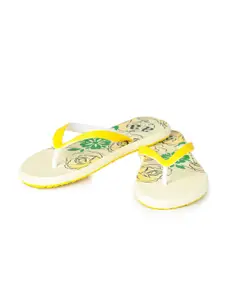 Liberty Women White & Yellow Printed Thong Flip-Flops