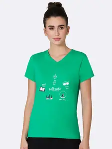 Van Heusen Women Self Care Front Print V-Neck Short Sleeve Lounge T-Shirt