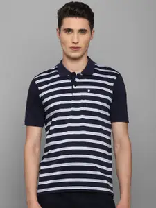 Louis Philippe Men Navy Blue & White Striped Pure Cotton Polo Collar T-shirt