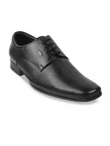 Metro Men Black Textured Leather Formal Slip On Shoes