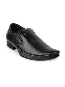 Metro Men Black Solid Leather Formal Slip-on Shoes