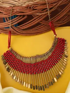 Bhana Fashion Gold-Plated & Red Statement Necklace