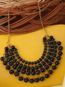 Bhana Fashion Gold-Toned & Black Gold-Plated Handcrafted Necklace