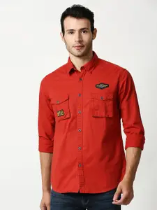 Pepe Jeans Men Red Solid Casual Shirt