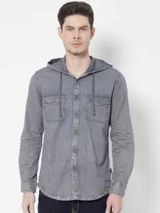 Pepe Jeans Men Grey Denim Casual Shirt