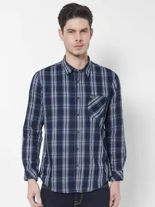 Pepe Jeans Men Blue Tartan Checks Cotton Casual Shirt