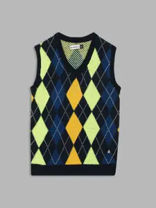 Blue Giraffe Kids Boys Black And Green Argyle Printed Sweater Vest