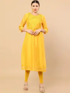Soch Women Yellow Yoke Design Chanderi Silk Kurta