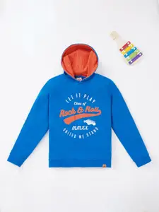 Ed-a-Mamma Boys Blue Printed Hooded Sweatshirt