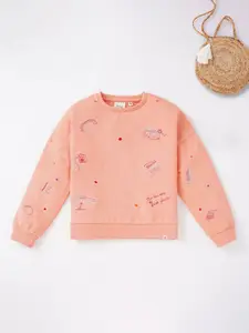 Ed-a-Mamma Girls Peach-Coloured Printed Sweatshirt