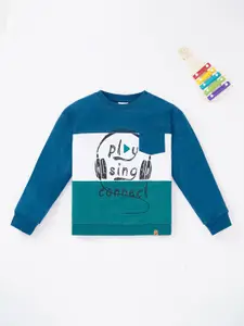 Ed-a-Mamma Boys Blue Printed Pure Cotton Sweatshirt