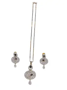 FEMMIBELLA Gold-Plated Silver-Toned Black & White AD-Studded Pendant Jewellery Set