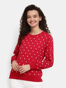 V-Mart Women Red Printed Sweatshirt