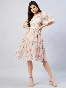 RARE Beige Floral Chiffon Dress