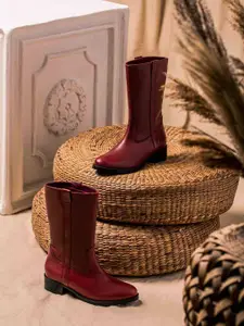 Saint G Burgundy Leather Mid-Top Regular Block Heels Boots