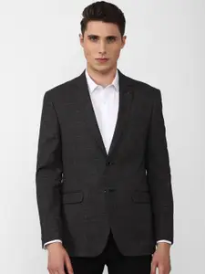 Van Heusen Men Grey Self-Design Slim-Fit Single-Breasted Blazer