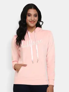 V-Mart Women Peach-Coloured Printed Hooded Sweatshirt
