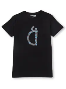 Gini and Jony Boys Black Typography Printed T-shirt