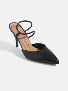LEMON & PEPPER Women Black PU Stiletto Heels Sandals
