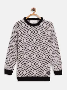 Octave Boys Off White & Black Geometric Printed Nylon Pullover