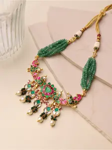 CURIO COTTAGE Gold Plated & Green Necklace