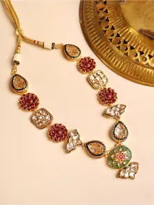 CURIO COTTAGE Gold-Toned & Red Gold-Plated Kundan Necklace
