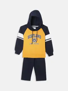 Octave Boys Yellow & Navy Blue Typography Printed Tracksuits