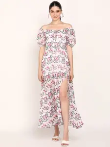 DODO & MOA Multicoloured Floral Off-Shoulder Georgette Maxi Dress