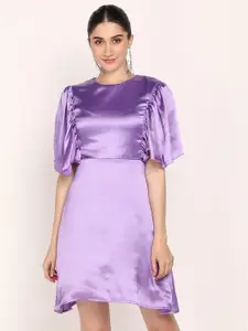 DODO & MOA Women Purple Flared Sleeve Satin Dress