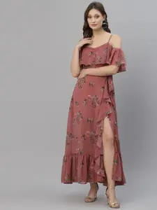 KASSUALLY Pink Floral Georgette Maxi Dress