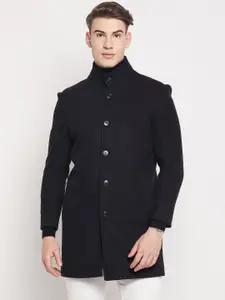 Duke Men Black Solid Woolen Overcoats